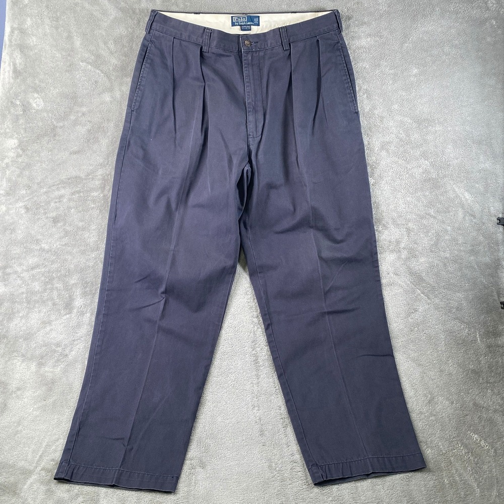 Vintage Polo Ralph Lauren Andrew Pant Mens 36x30 Navy Blue Double Pleated Chino
